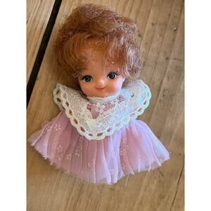 Vintage Liddle Kiddle Hong Kong Baby Doll. Red Hair PInk Dress. 3". 1960's